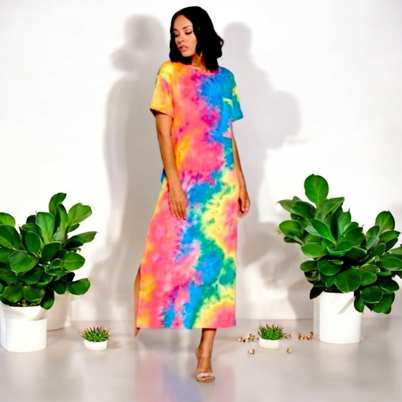 Win Win Fun In The Sun Tie Dye Long Tee Shirt Cover-Up Dress - Picture 2 of 16